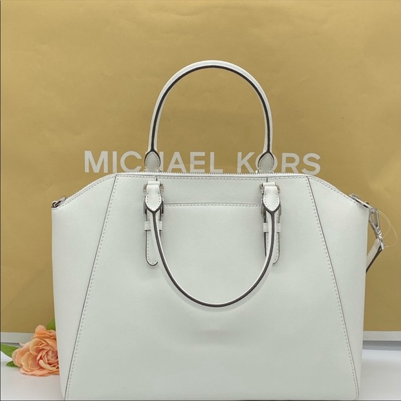 MICHAEL KORS CIARA LARGE TZ SATCHEL OPTIC WHITE - Picture 3 of 16